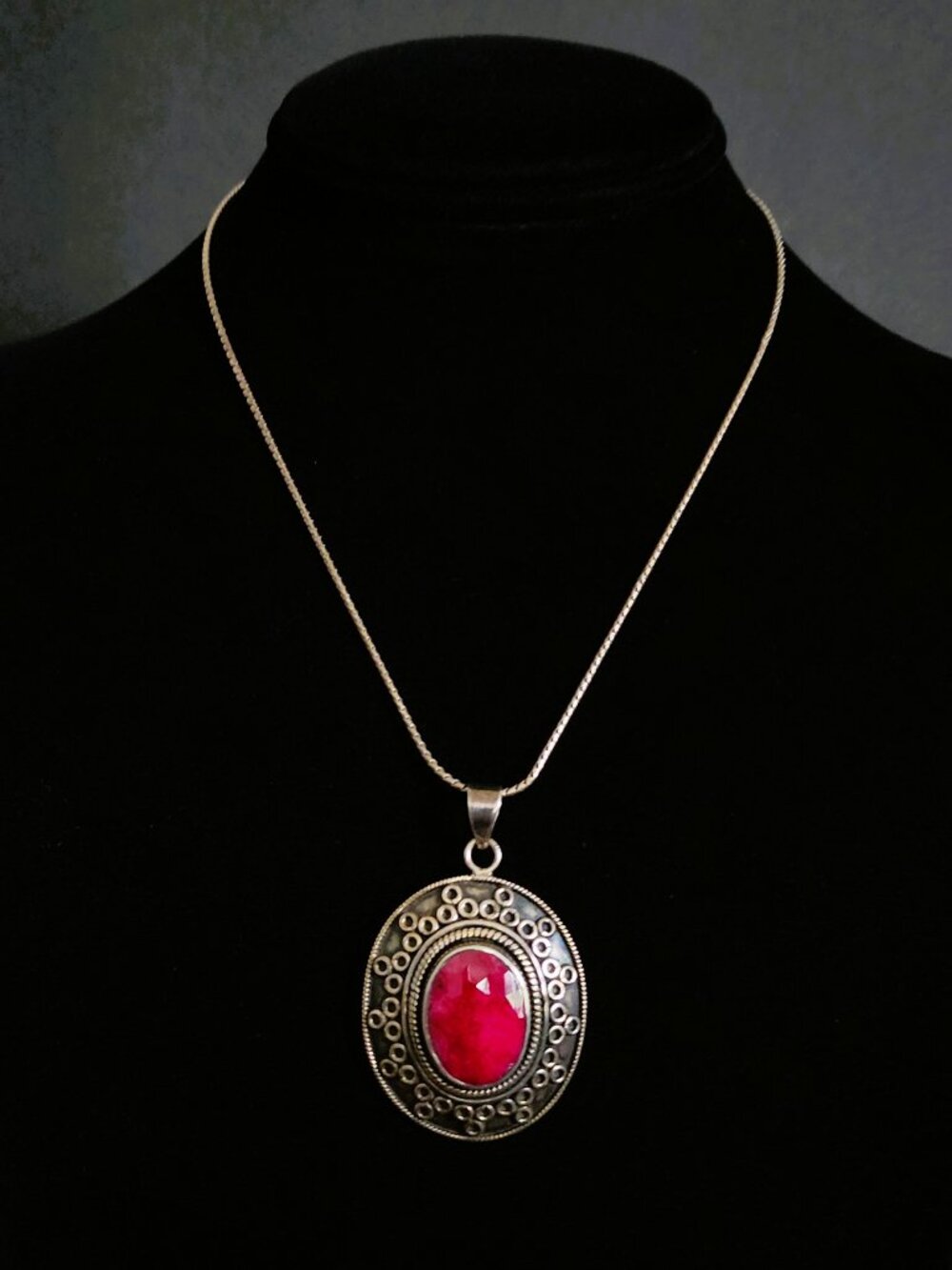 Vintage 80s Sterling Silver Samuel Benham BJC Raw Ruby Pendant Necklace 925 17g
